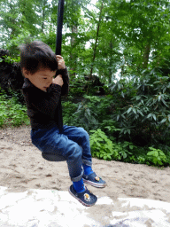 Max on the `Pterovlucht` zip line at the DinoPark at the DierenPark Amersfoort zoo