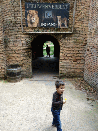 Max in front of the Lion enclosure at the City of Antiquity at the DierenPark Amersfoort zoo