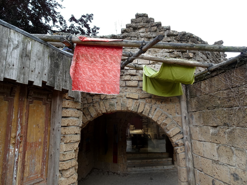 Clothes hanging above the Kashba restaurant at the City of Antiquity at the DierenPark Amersfoort zoo