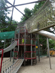 Max on a rope bridge at the playground near the Restaurant Buitenplaats at the DierenPark Amersfoort zoo