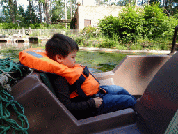 Max on the cycle boat on the Expedition River at the DierenPark Amersfoort zoo