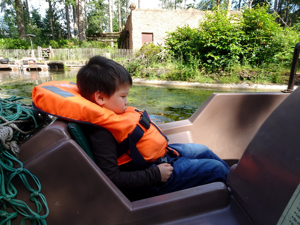 Max on the cycle boat on the Expedition River at the DierenPark Amersfoort zoo