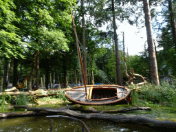 Boat next to the Expedition River at the DierenPark Amersfoort zoo, viewed from the cycle boat