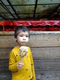 Max with a ice cream in the waiting line for the tourist train at the DierenPark Amersfoort zoo