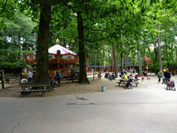 Carousel and playground at the Pretplein square at the DierenPark Amersfoort zoo