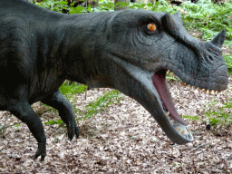 Ceratosaurus statue at the DinoPark at the DierenPark Amersfoort zoo, with explanation