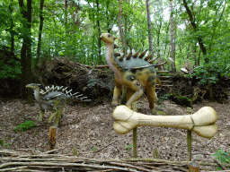 Kentrosaurus statues at the DinoPark at the DierenPark Amersfoort zoo, with explanation
