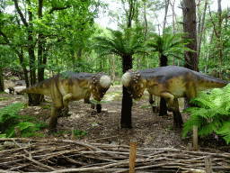 Pachycephalosaurus statues at the DinoPark at the DierenPark Amersfoort zoo