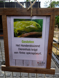 Sign at the Honderdduizend Dierenhuis building at the DierenPark Amersfoort zoo