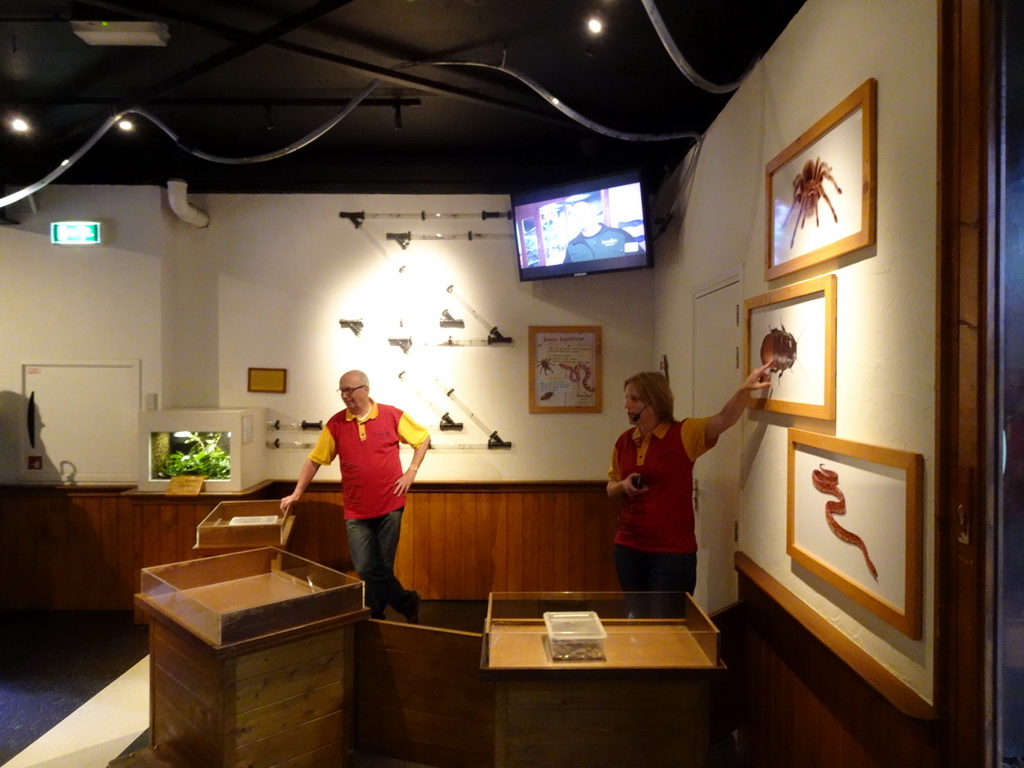 Zookeepers at the Honderdduizend Dierenhuis building at the DierenPark Amersfoort zoo