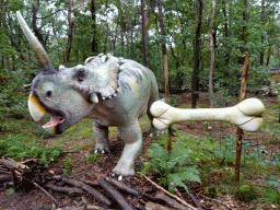 Centrosaurus statue at the DinoPark at the DierenPark Amersfoort zoo, with explanation