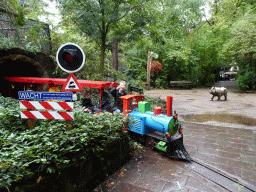 Tourist train and Rhinoceros statue at the DierenPark Amersfoort zoo