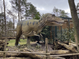 Tyrannosaurus Rex statue at the DinoPark at the DierenPark Amersfoort zoo, with explanation