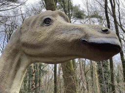 Head of a Maiasaurus statue at the DinoPark at the DierenPark Amersfoort zoo