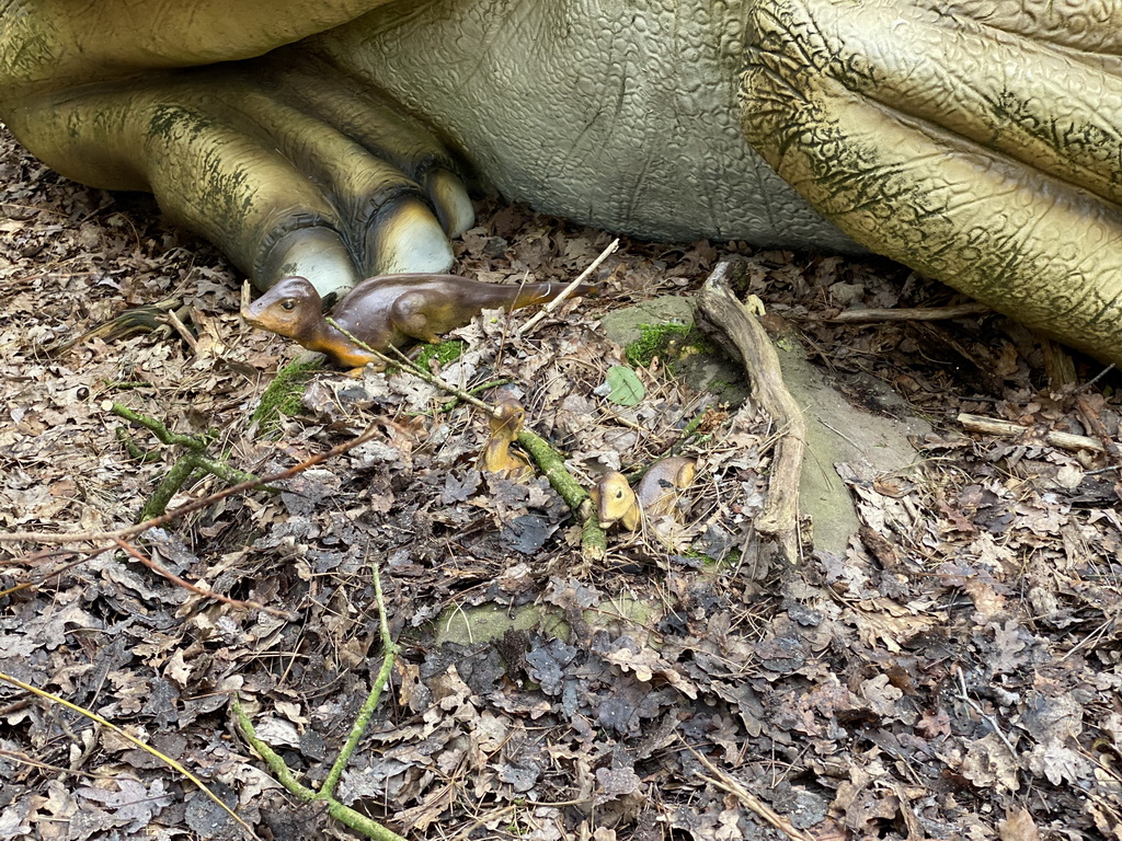 Young Maiasaurus statues at the DinoPark at the DierenPark Amersfoort zoo