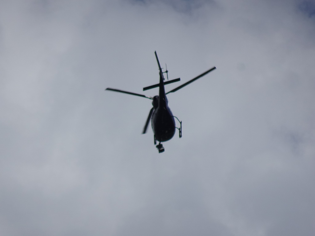 Helicopter flying over the Fonteinplein square at the DierenPark Amersfoort zoo