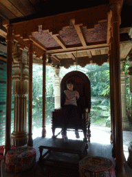 Max on the throne at the Palace of King Darius at the City of Antiquity at the DierenPark Amersfoort zoo