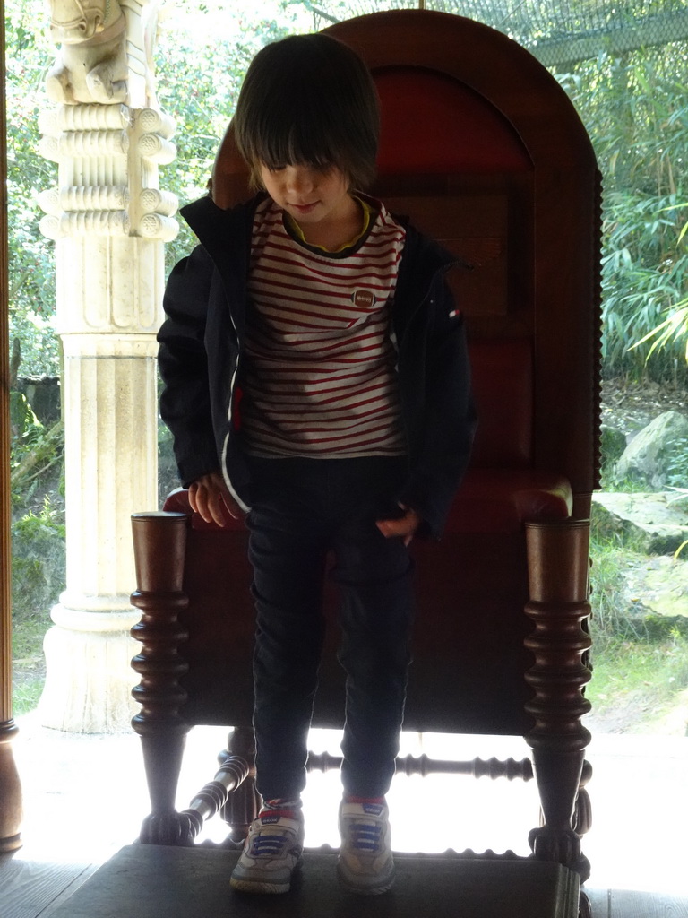 Max in front of the throne at the Palace of King Darius at the City of Antiquity at the DierenPark Amersfoort zoo