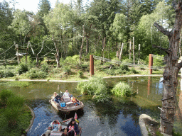 Cycle boats on the Expedition River and the island with Ring-tailed Lemurs at the DierenPark Amersfoort zoo, viewed from the Bailey Bridge