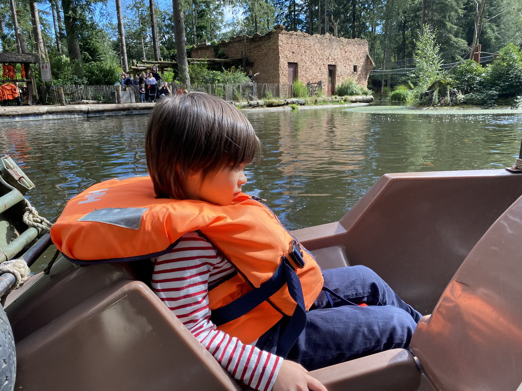 Max on the cycle boat on the Expedition River at the DierenPark Amersfoort zoo