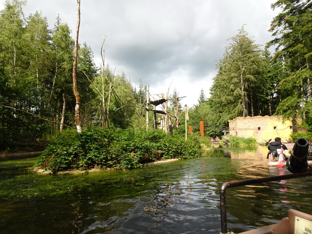 Island with Golden-bellied Capuchins at the DierenPark Amersfoort zoo, viewed from the cycle boat on the Expedition River