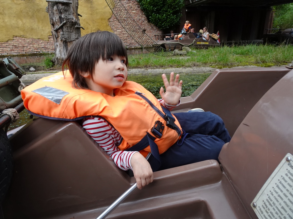 Max on the cycle boat on the Expedition River at the DierenPark Amersfoort zoo