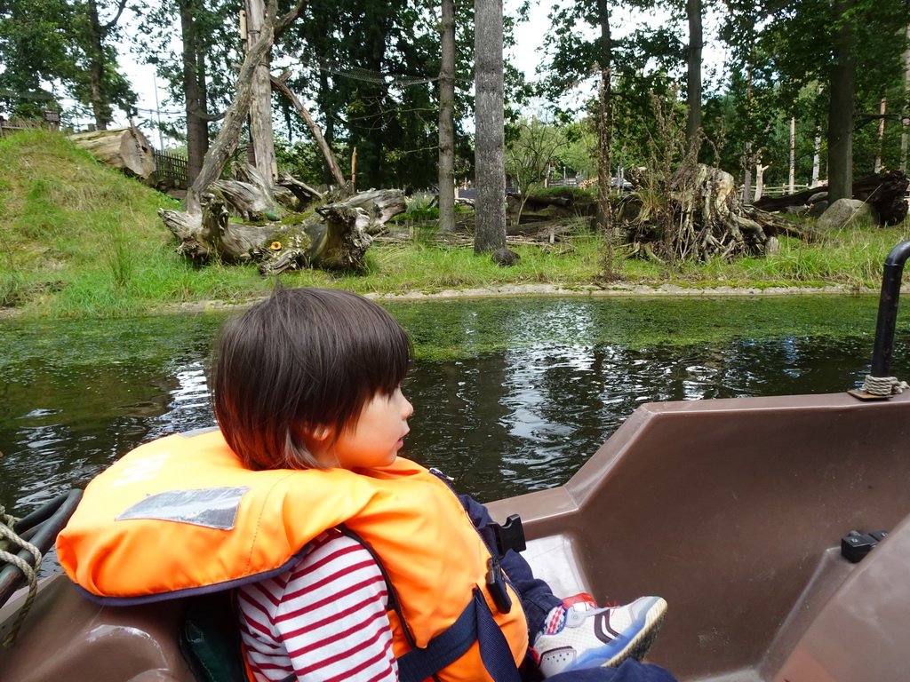 Max on the cycle boat on the Expedition River at the DierenPark Amersfoort zoo