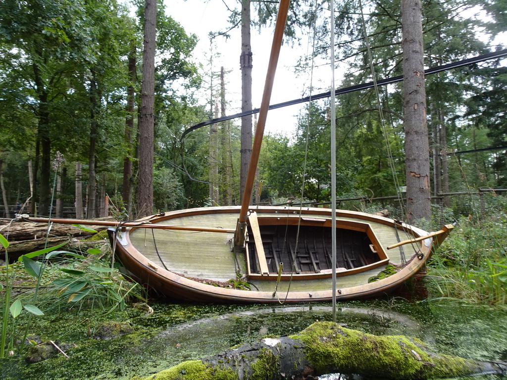 Boat next to the Expedition River at the DierenPark Amersfoort zoo, viewed from the cycle boat