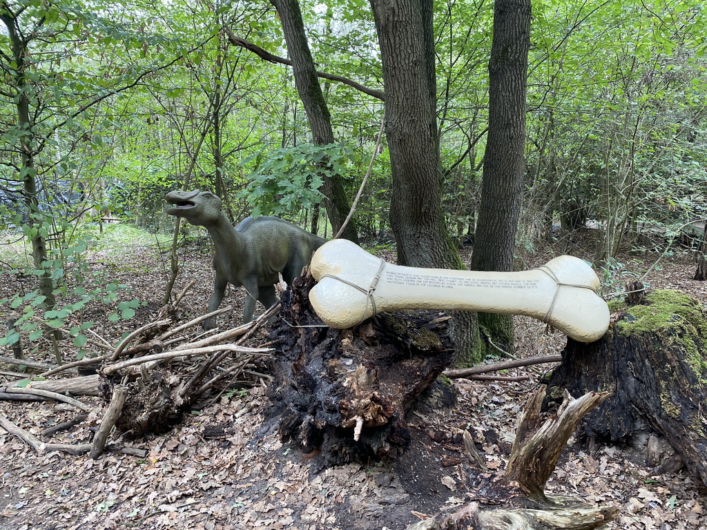 Probactrosaurus statue at the DinoPark at the DierenPark Amersfoort zoo, with explanation