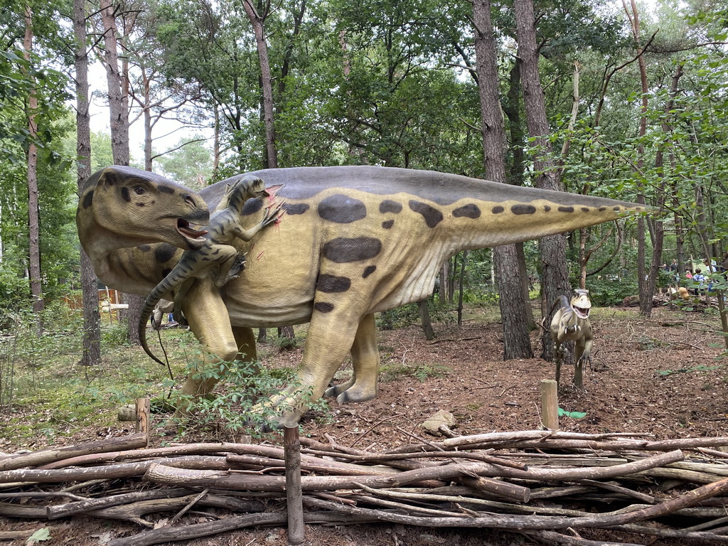 Iguanodon and Deinonychus statues at the DinoPark at the DierenPark Amersfoort zoo
