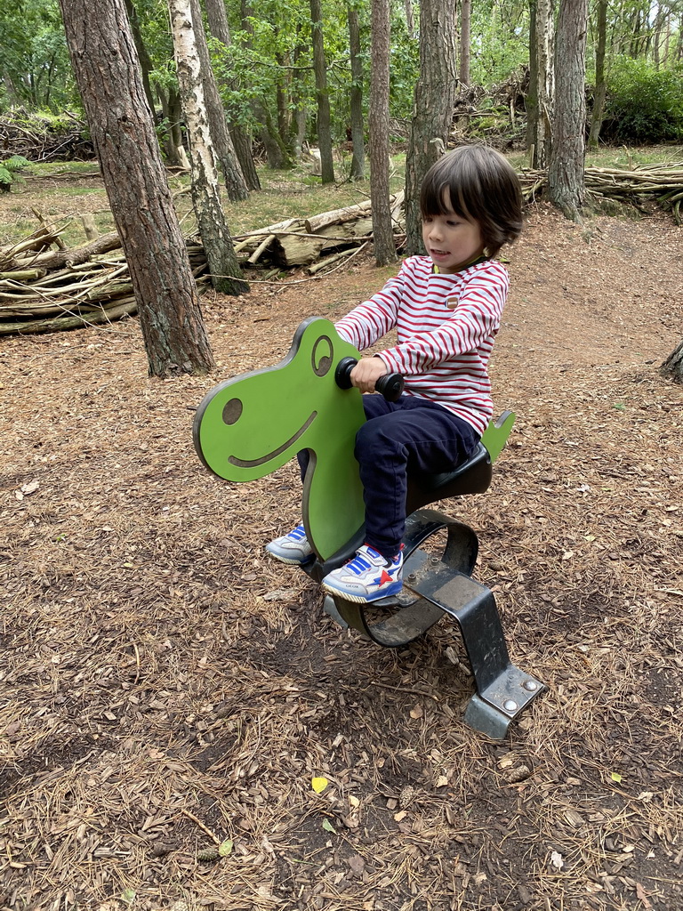 Max on a seesaw at a playground at the DinoPark at the DierenPark Amersfoort zoo