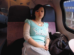 Miaomiao in the train to Amsterdam