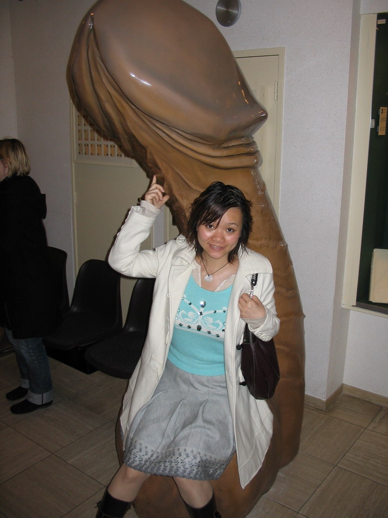 Miaomiao and a giant penis statue in the Sex Museum