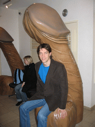 Tim and a giant penis statue in the Sex Museum