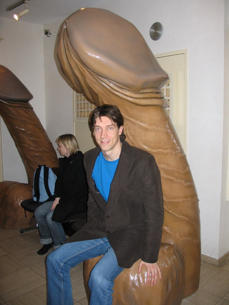 Tim and a giant penis statue in the Sex Museum