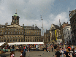 Book market, the front of the Royal Palace Amsterdam and the Nieuwe Kerk church at the Dam square