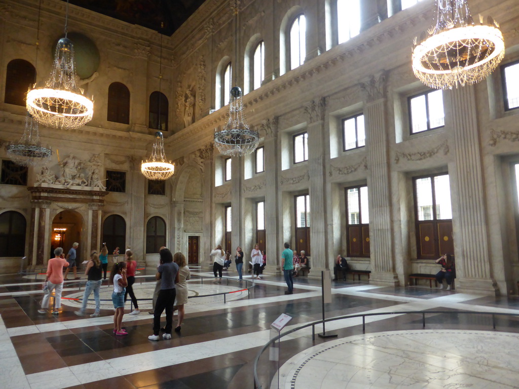 The Citizen`s Hall with the Atlas statue and the world maps on the floor at the First Floor of the Royal Palace Amsterdam