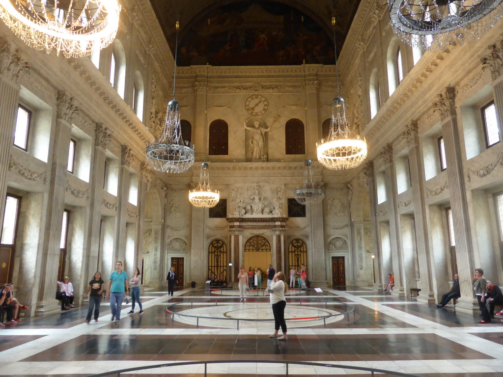 East side of the Citizen`s Hall with the world maps on the floor at the First Floor of the Royal Palace Amsterdam