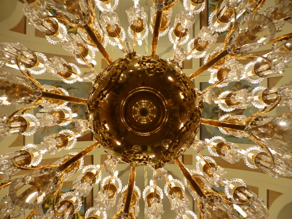 Chandeleer in the Magistrates` Chamber at the First Floor of the Royal Palace Amsterdam, viewed from below