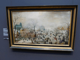 Painting `Winter Landscape with Ice Skaters` by Hendrick Avercamp, with explanation, at Room 2.6 at the Second Floor of the Rijksmuseum