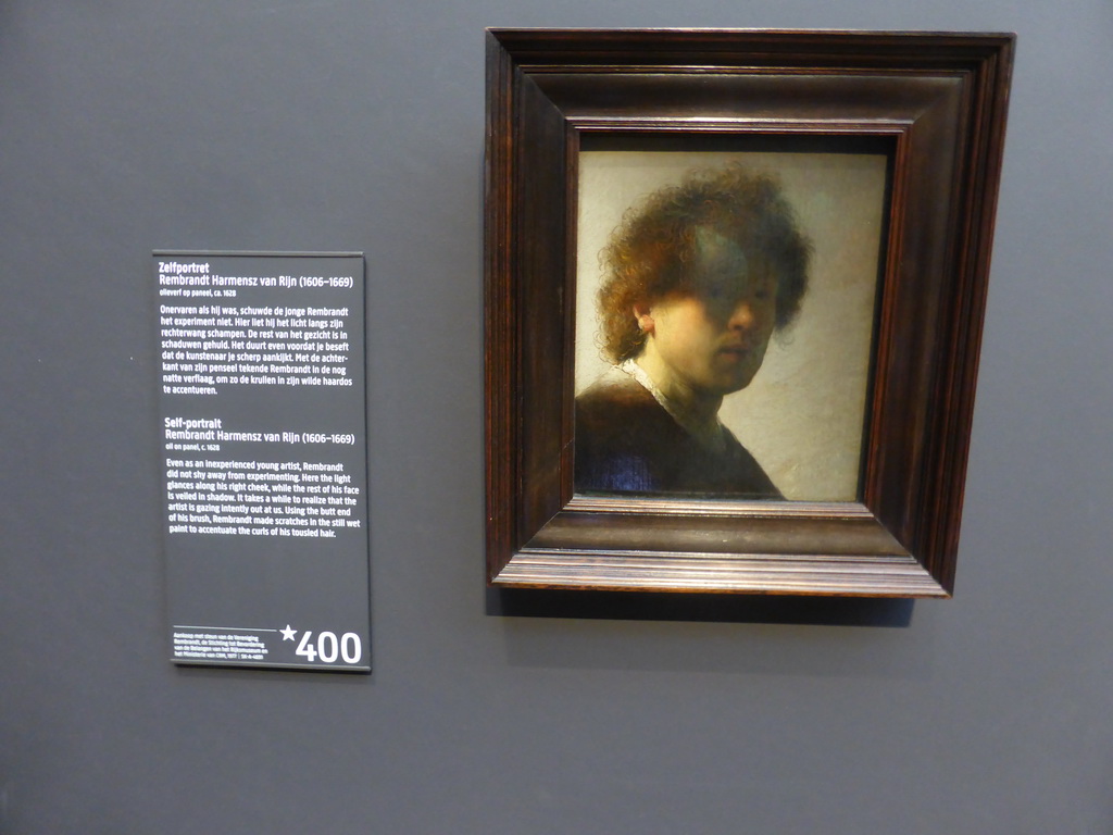 Self-portrait by Rembrandt van Rijn, with explanation, at Room 2.8 at the Second Floor of the Rijksmuseum