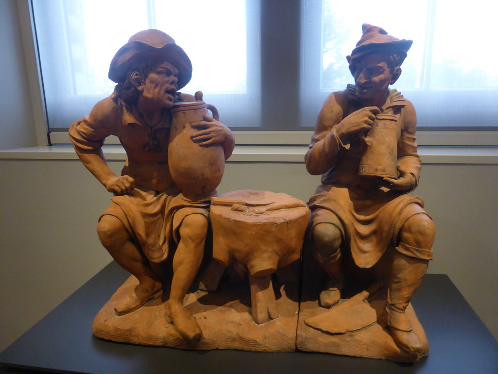 Terracotta statue `Topers` by Jan Pieter van Baurscheit de Oude, at Room 2.13 at the Second Floor of the Rijksmuseum