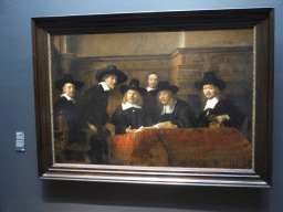 Painting `The Wardens of the Amsterdam Drapers` Guild, Known as `The Syndics`` by Rembrandt van Rijn, at the Gallery of Honour at the Second Floor of the Rijksmuseum