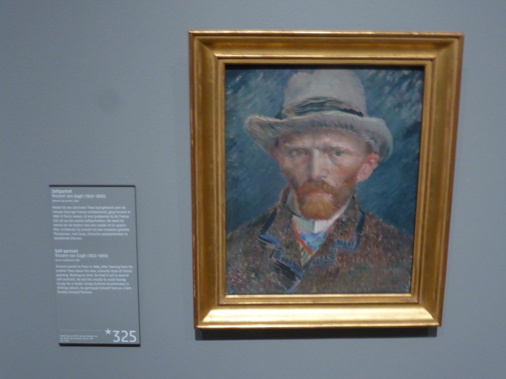 Self-portrait by Vincent van Gogh, with explanation, at Room 1.18 at the First Floor of the Rijksmuseum