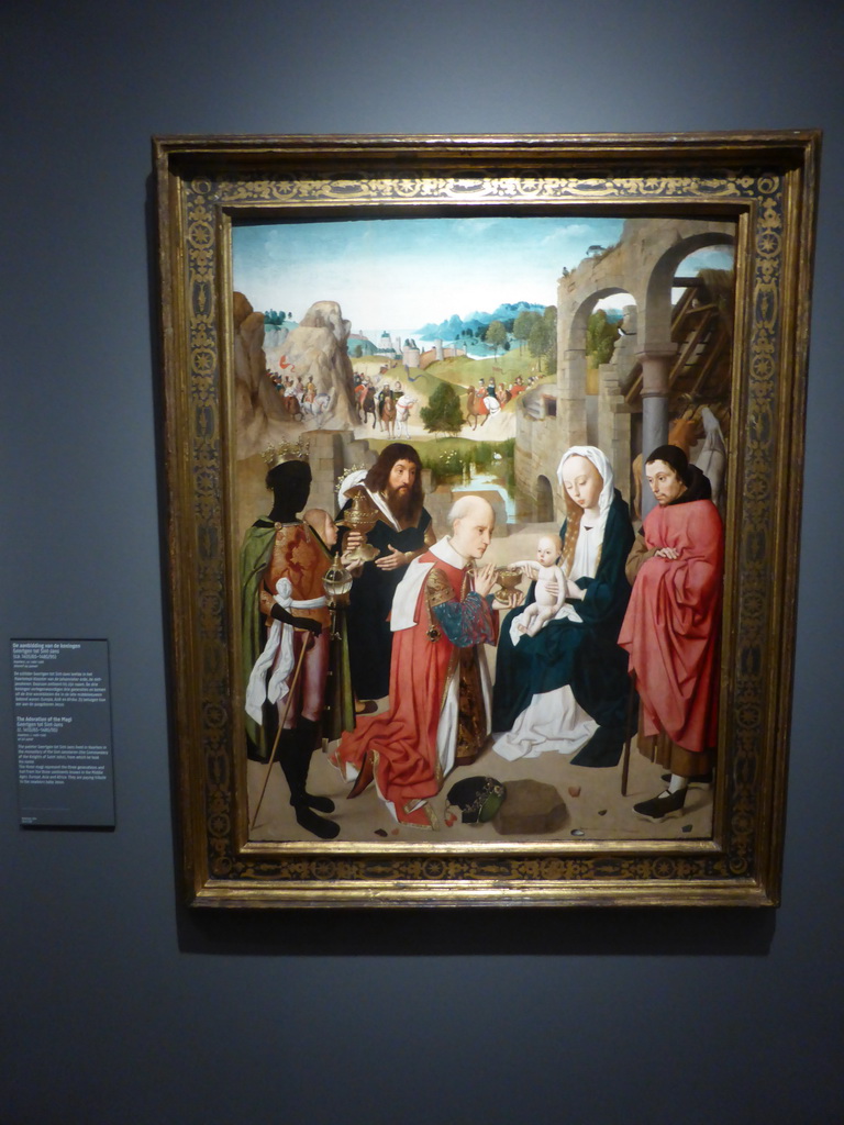 Painting `The Adoration of the Magi` by Geertgen tot Sint Jans, with explanation, at Room 0.1 at the Ground Floor of the Rijksmuseum