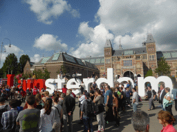 The Museumplein square with the `I amsterdam` text and the southwest side of the Rijksmuseum