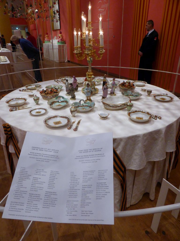 Items from the Service of the Order of St. George, at the exhibition `Dining with the Tsars` at the Main Hall at the First Floor of the Hermitage Amsterdam museum, with explanation