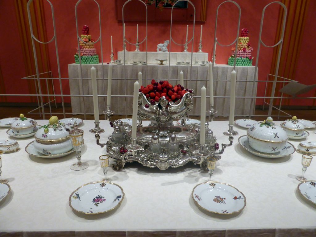 Items from the Meissen Service of the Order of St. Andrew at the exhibition `Dining with the Tsars` at the Main Hall at the First Floor of the Hermitage Amsterdam museum