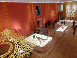 Services in the Main Hall at the First Floor at the exhibition `Dining with the Tsars` at the Hermitage Amsterdam museum, viewed from the Second Floor