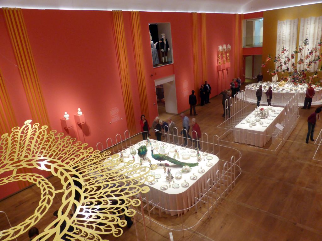 Services in the Main Hall at the First Floor at the exhibition `Dining with the Tsars` at the Hermitage Amsterdam museum, viewed from the Second Floor